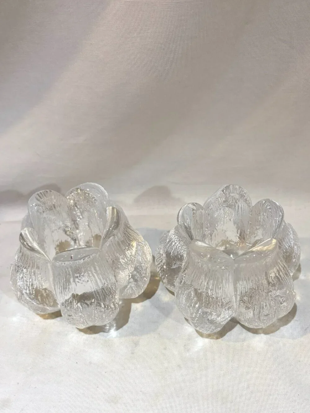 Pair of Kosta Boda Rosebud Crystal Candle Holders
